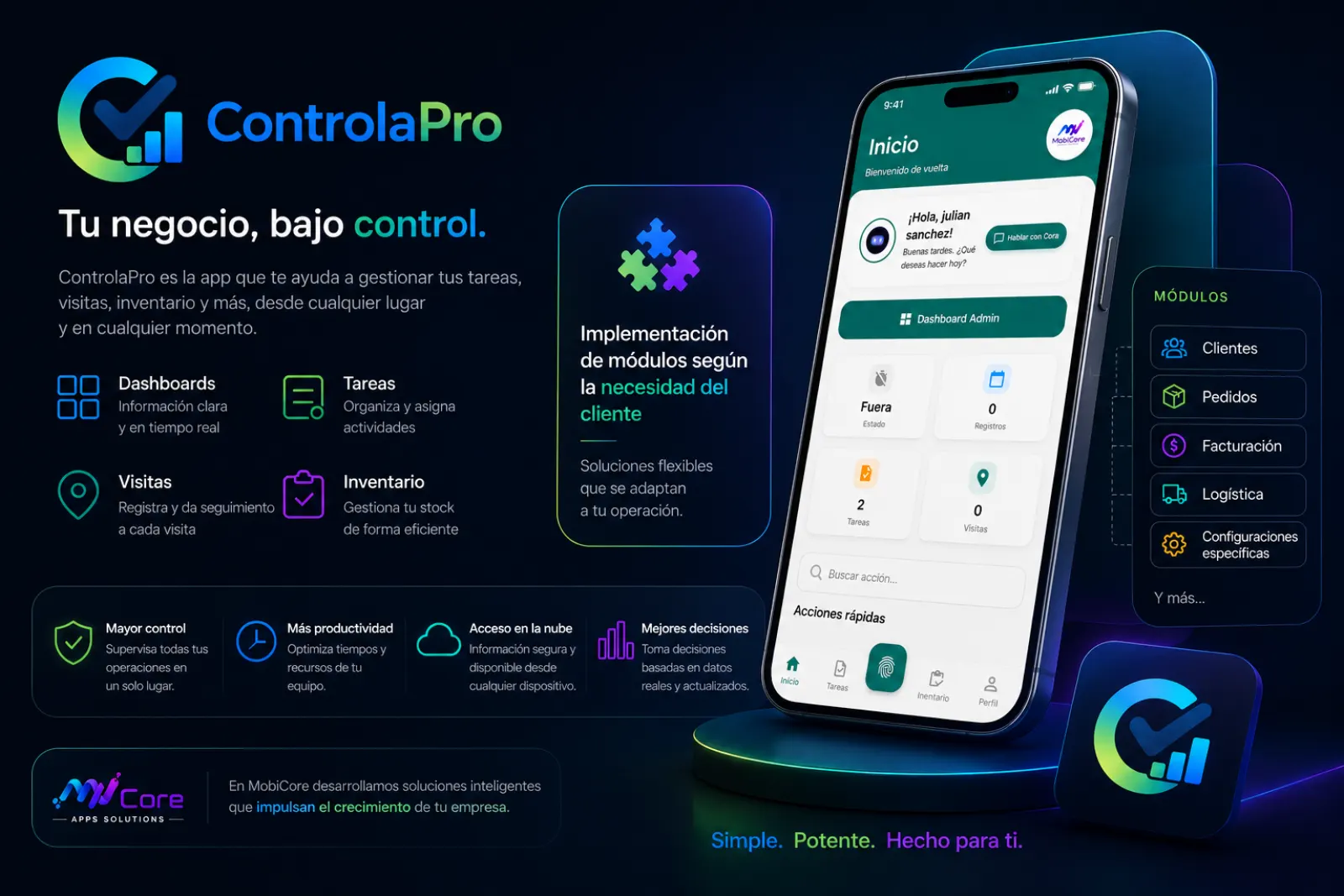 ControlaPro dashboard y app móvil